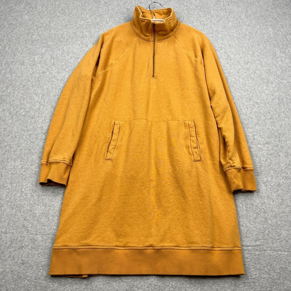 Toad&Co Epiq 1/4 Zip Dress Women's Large Orange‎ Organic Cotton Hemp Sweatshirt